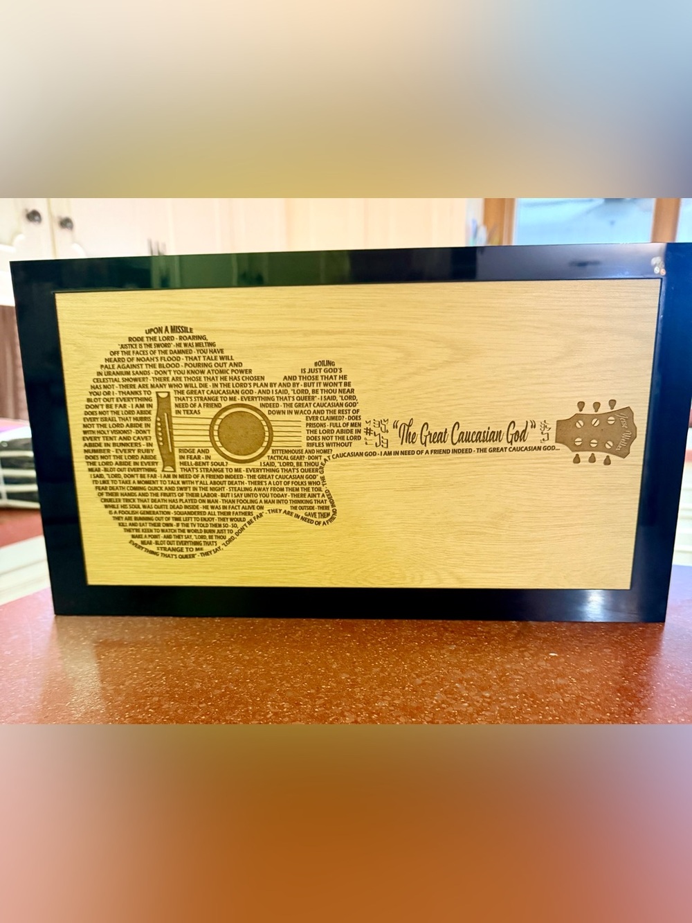 Hand Crafted Engraved Guitar Shaped Song Lyrics on wood your choice of song MTO - Picture 13 of 14
